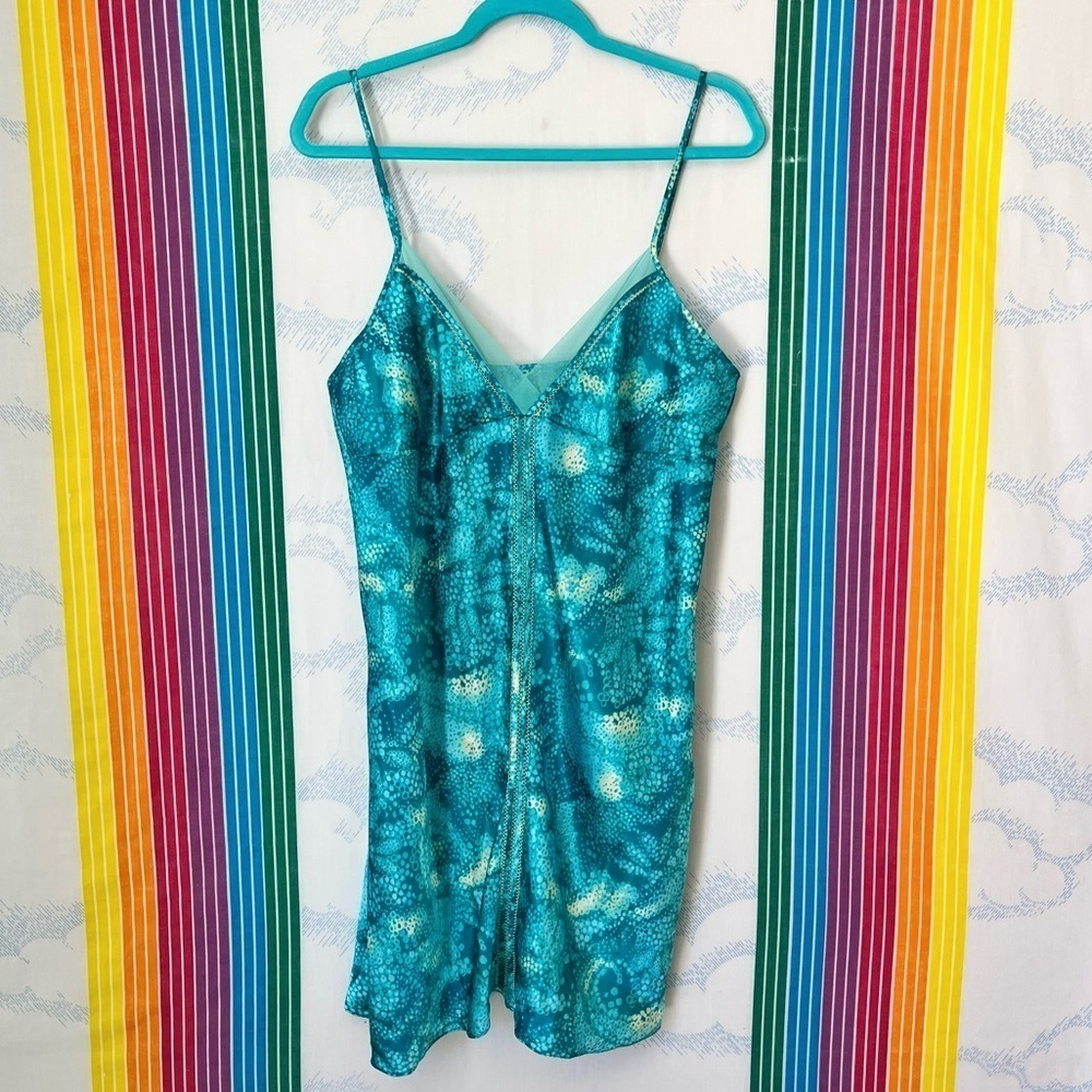 VINTAGE Valerie Stevens mermaid aqua slip dress cutout detail large medium